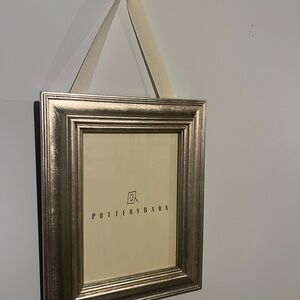 Pottery Barn Metallic Silver Frame with hanging ribbon